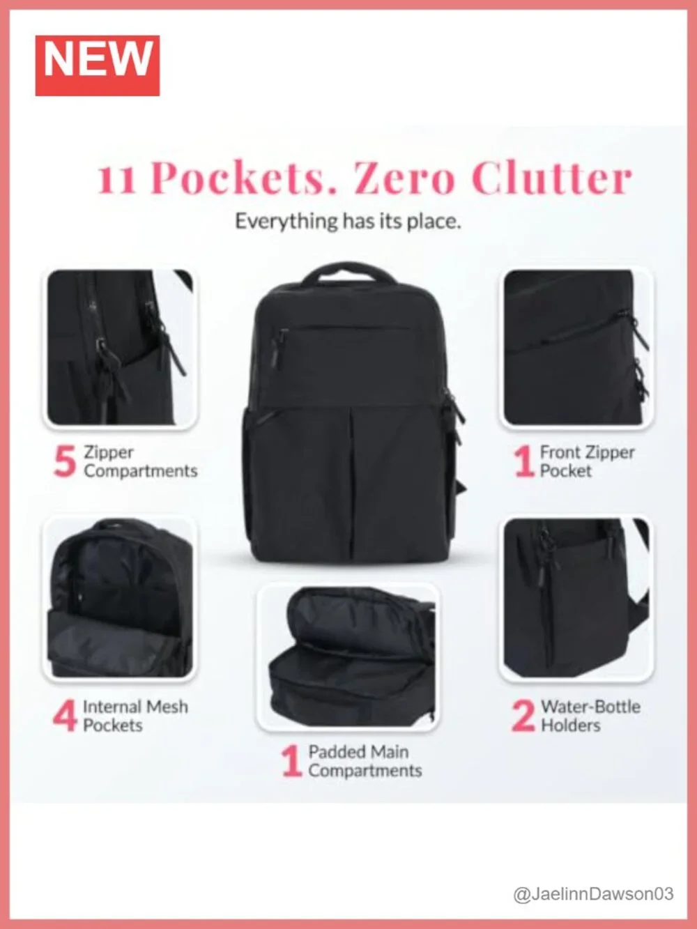 Mini Backpack for Women, 11 Pockets, Water-Resistant Nylon, Lightweight Travel
